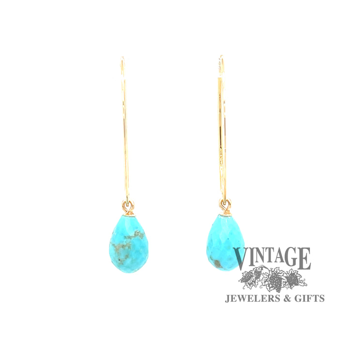 14 karat yellow gold sweep earrings with faceted turquoise drops