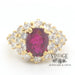 18k gold natural 1.60 ct ruby and diamond ring, front view.