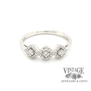 14 karat white gold diamond 3-square halo band