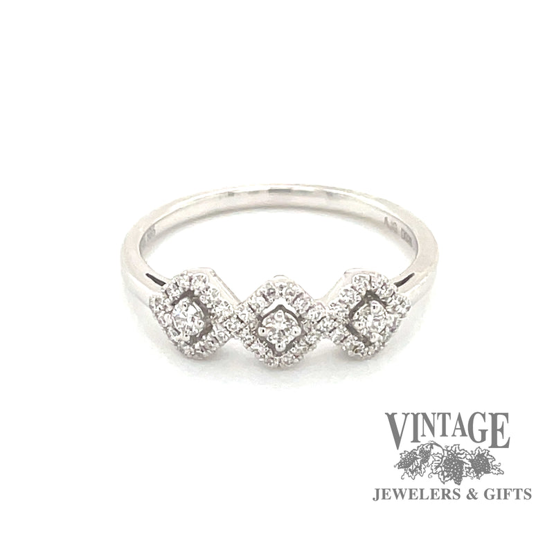 14 karat white gold diamond 3-square halo band