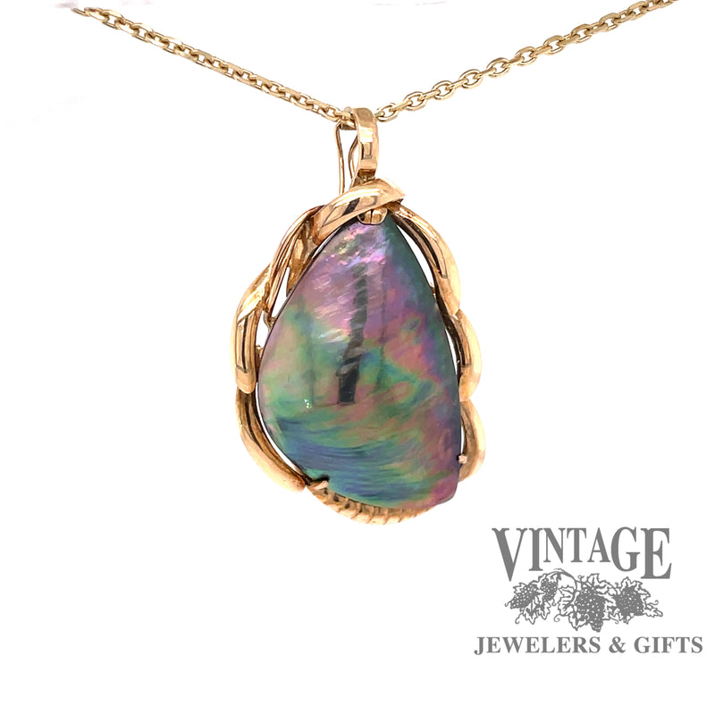 14 karat yellow gold abalone pearl enhancer pendant, front