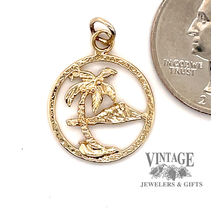 Palm trees and island 14ky gold charm
