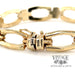 14 karat yellow gold elongated hollow link bracelet, close up of clasp