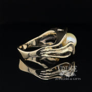 14 karat yellow gold pearl freeform ring, side view