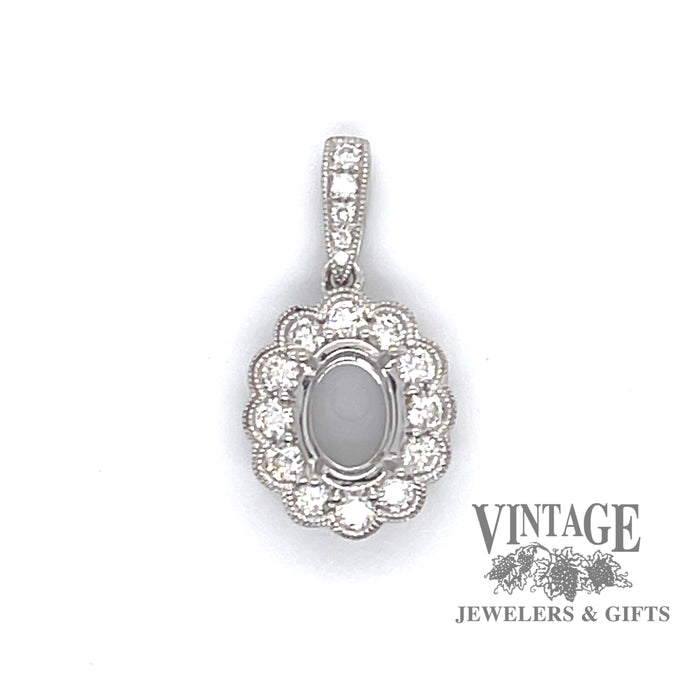18 karat white gold halo diamond semi-mount pendant
