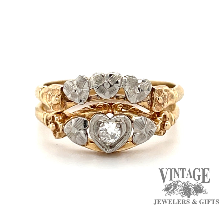 Vintage heart shaped 14k two tone diamond ring