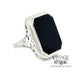 18 karat white gold vintage onyx filigree ring, angled view