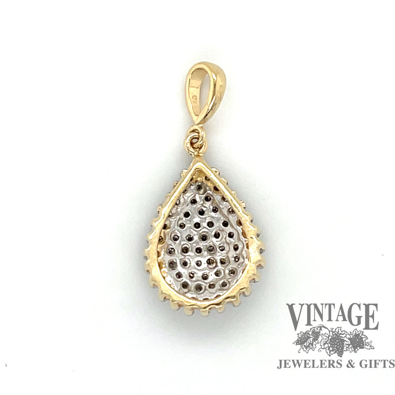 Pave diamond 14k two tone gold pendant back