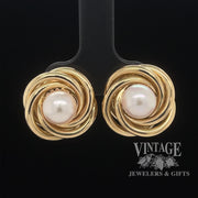 18 karat yellow gold 8mm Pearl swirl earrings