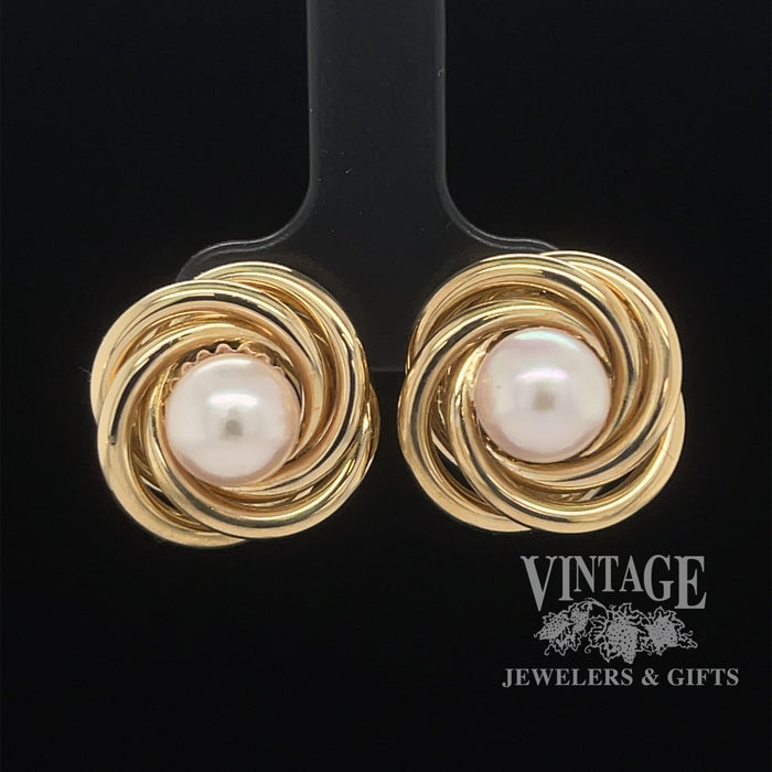18 karat yellow gold 8mm Pearl swirl earrings