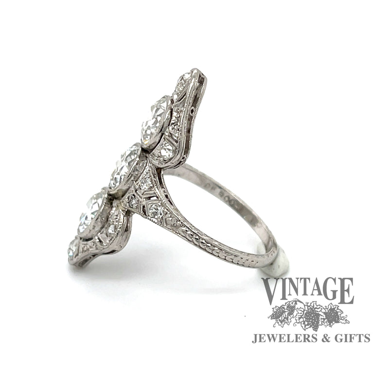 Vintage Edwardian platinum OEC diamond ring, side view