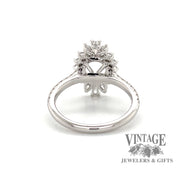 14 karat white gold Diamond halo ring mounting for 1 ct center, rear view