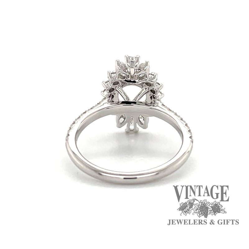 14 karat white gold Diamond halo ring mounting for 1 ct center, rear view