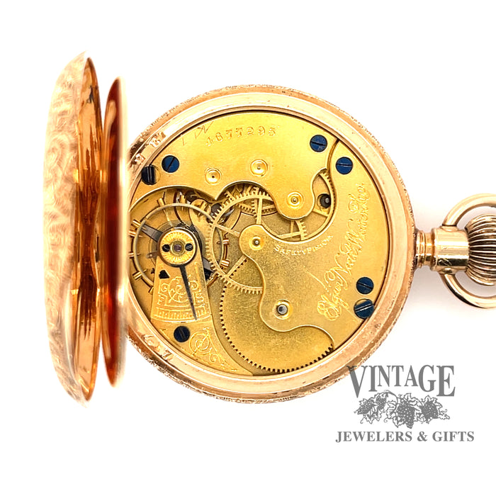 Antique Elgin 14ky gold hand engraved pocket watch