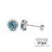 Blue topaz and diamond 14kw gold halo stud earrings