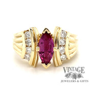 14 karat yellow gold .95 carat marquise pink tourmaline and diamond ring