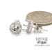 18 karat white gold classic diamond halo pierced earring stud mountings, shown with quarter for size reference