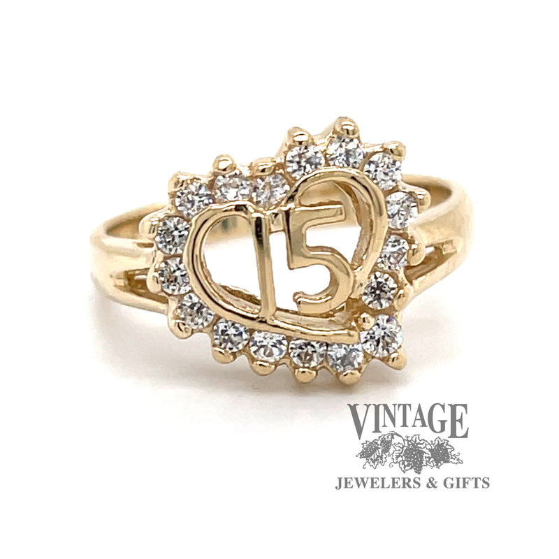 Quinceanera CZ 14ky gold ring