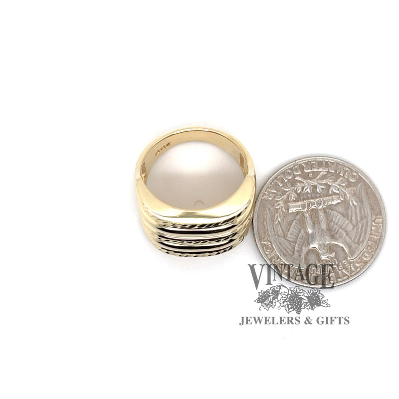 Wide multi bar 14ky gold tapered ring