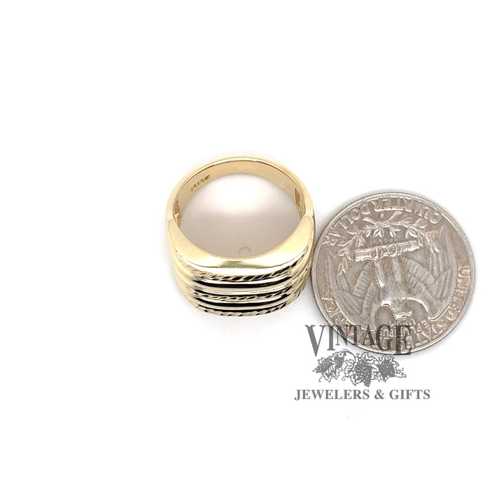 Wide multi bar 14ky gold tapered ring
