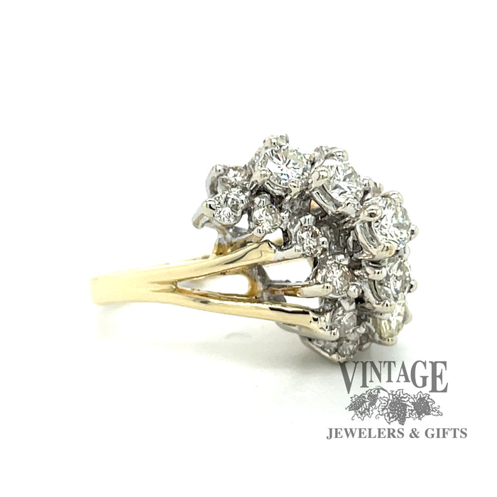 Retro diamond “waterfall” 14ky gold ring