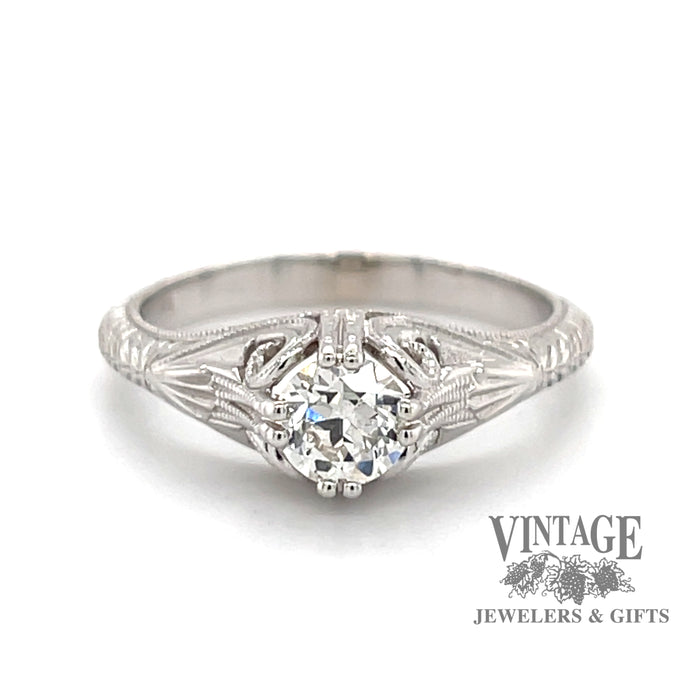 .50 Carat diamond solitaire vintage inspired 14kw gold ring, top view
