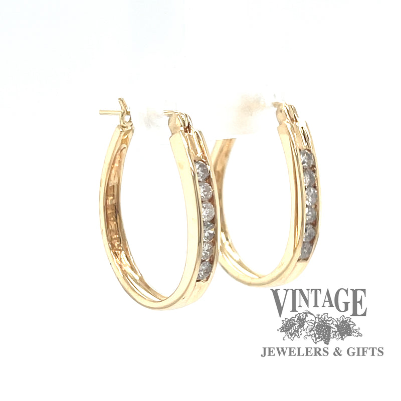 Diamond hoop 14ky gold earrings angle