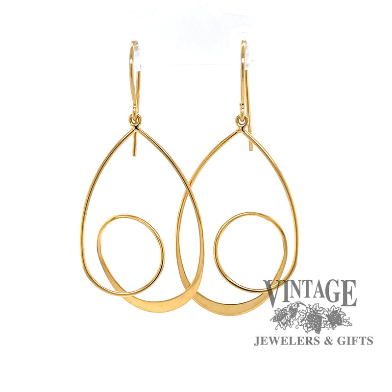 14 karat yellow gold spiral drop earrings from front
