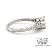 14 karat white gold Edwardian inspired diamond semi-mount ring, side view