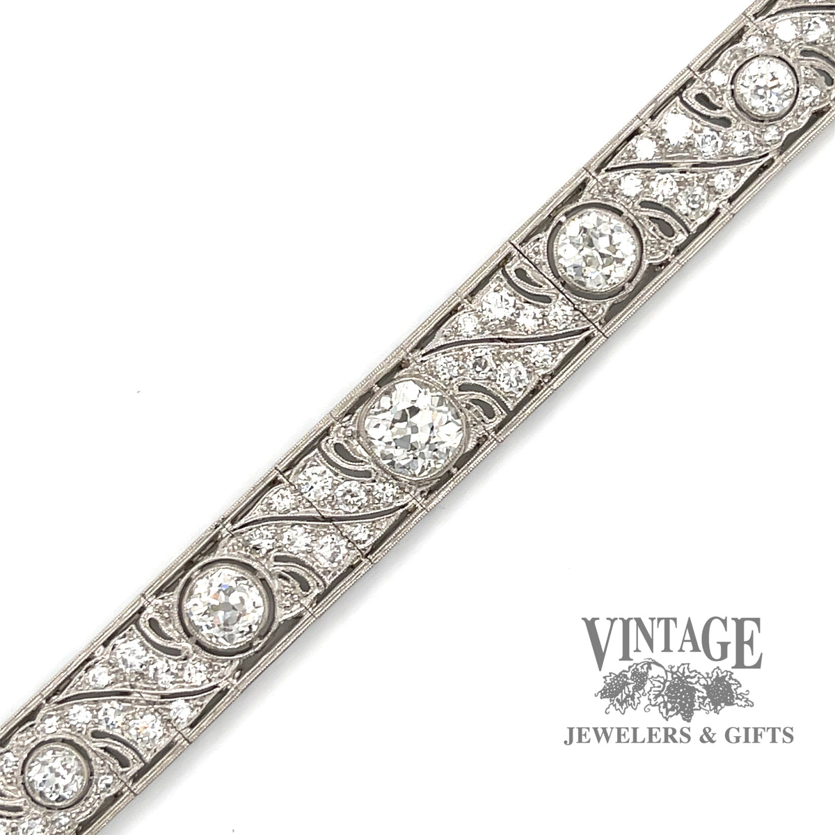 Platinum Edwardian diamond link bracelet. Vintage Jewelers Gifts LLC