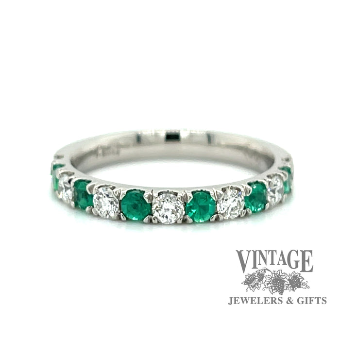 Emerald and diamond pave platinum ring