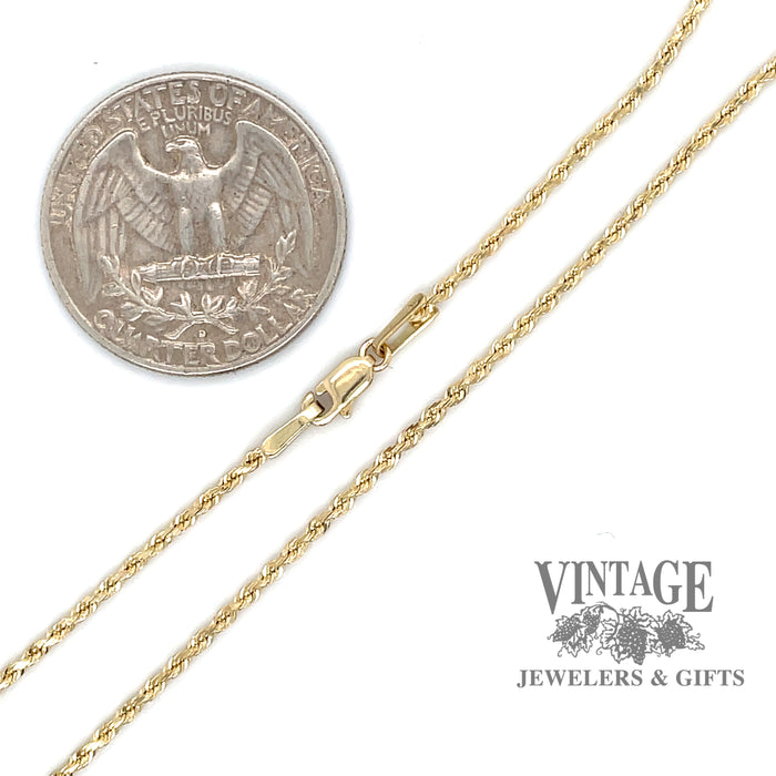 28" 1.3 mm solid rope chain in 14ky gold