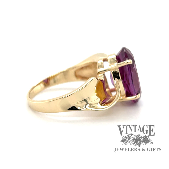 Oval amethyst 14ky gold bypass ring side