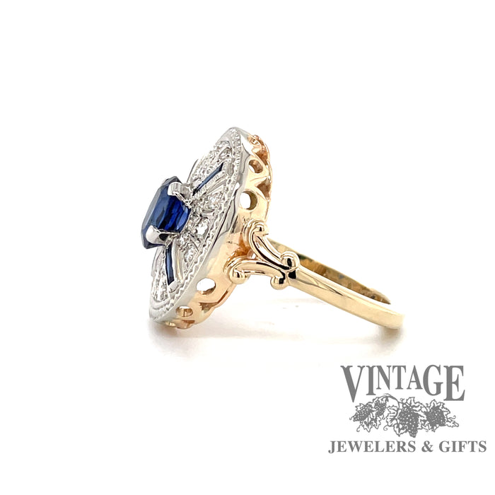Two tone gold sapphire and diamond estate ring