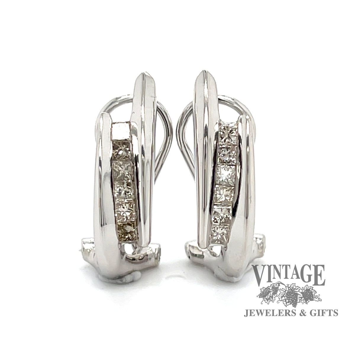 60tcw Princess cut diamond white gold ear clips — Vintage Jewelers & Gifts,  LLC.