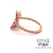 14 karat rose gold leaf design ring with pave pink sapphires and diamonds, side view