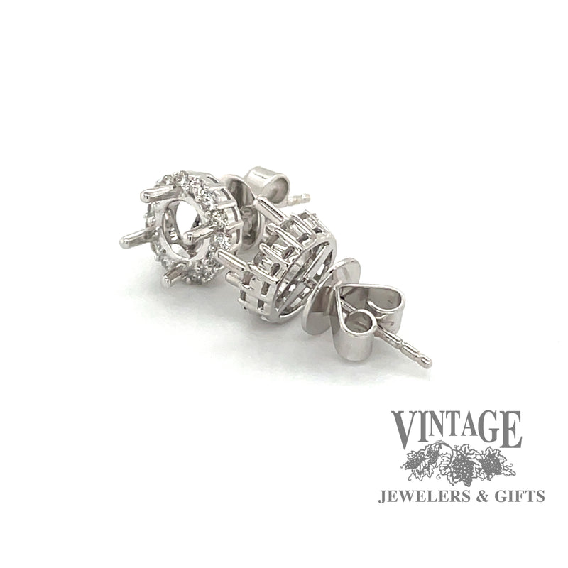 18 karat white gold classic diamond halo pierced earring stud mountings
