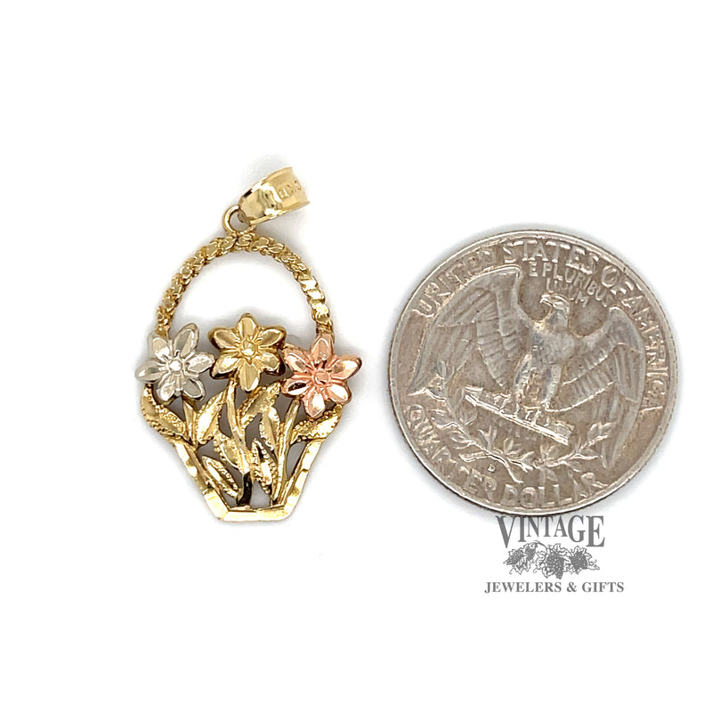 Multi-color flower basket 10ky gold charm quarter for scale