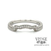 Platinum hand engraved fitted diamond wedding band