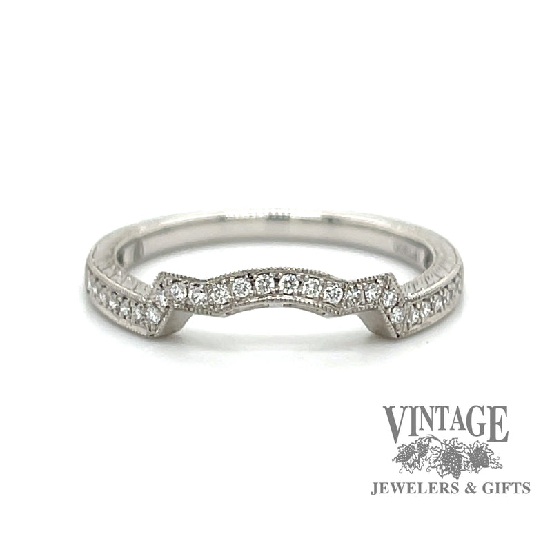 Platinum hand engraved fitted diamond wedding band