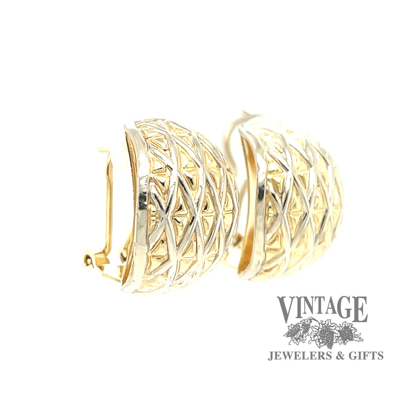 Marquise embossed 14ky gold domed earrings