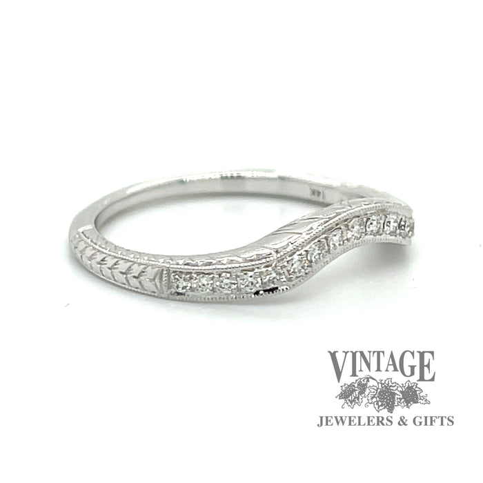 14 karat white gold curved vintage inspired diamond ring band