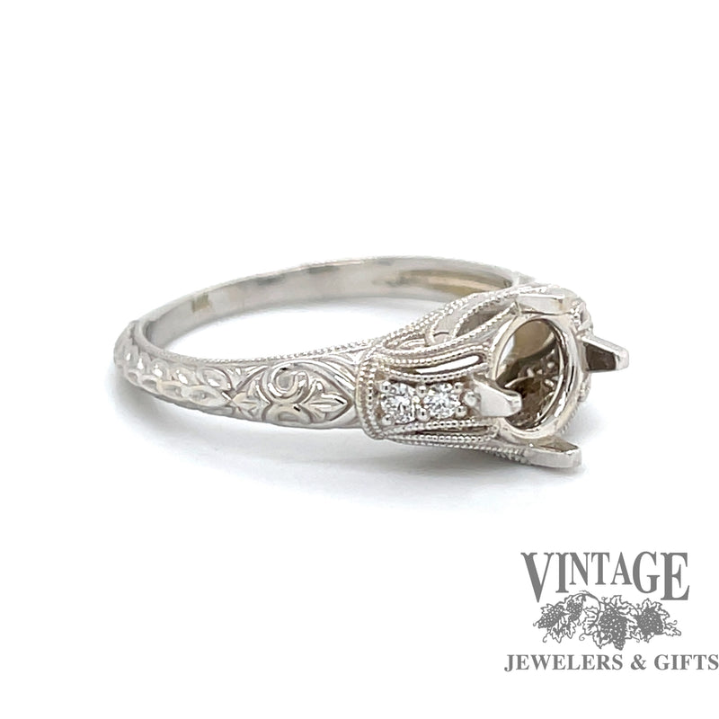 Vintage inspired 14kw diamond ring for 1 carat center stone angle