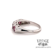 14 karat white gold estate rhodolite garnet 5 stone ring, side view