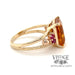 14 karat yellow gold 5.6 carat citrine and ruby ring, side view