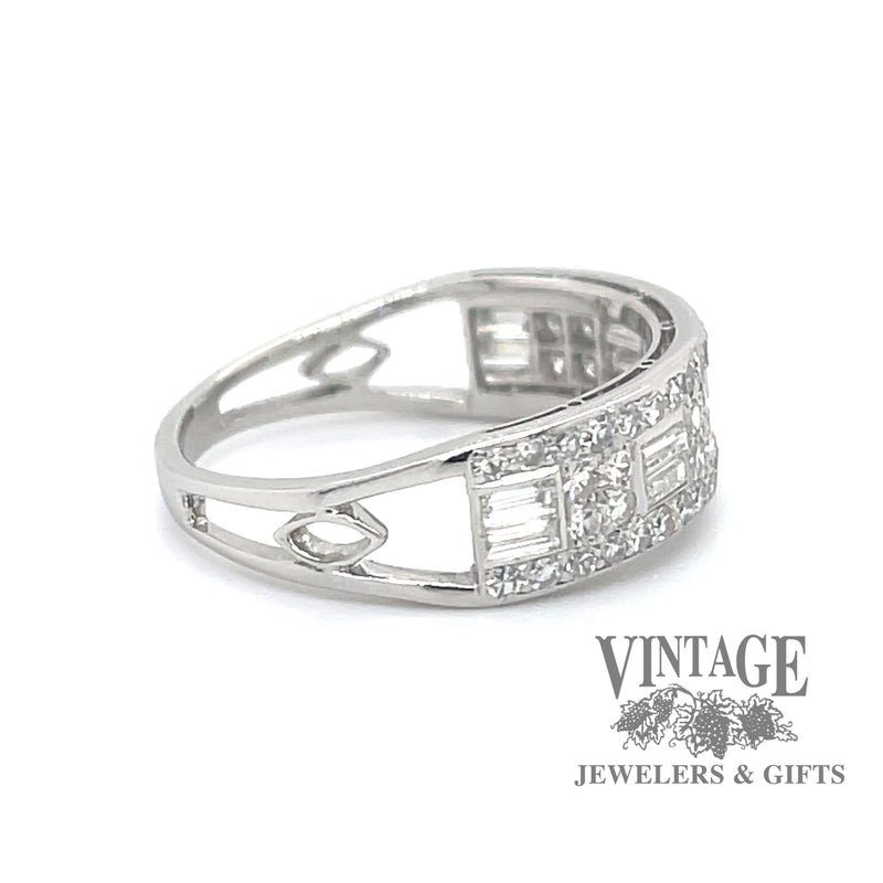 Platinum 1ctw diamond antique hand fabricated ring, side view