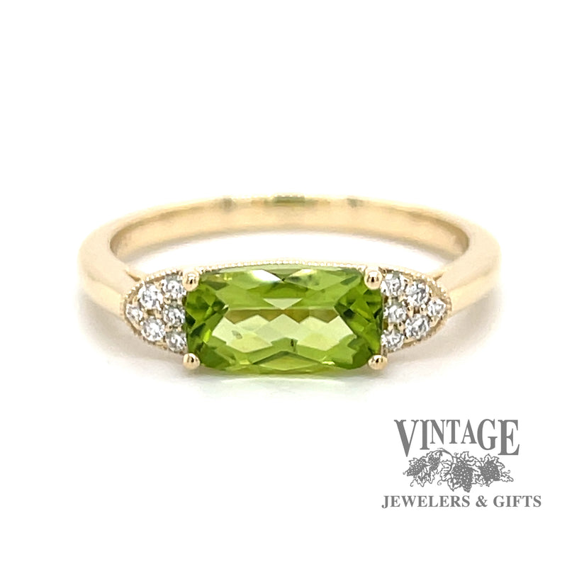 East West Peridot Diamond Accented Gold Ring Front View