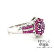 14 karat white gold Pink tourmaline and sapphire ring, angled view