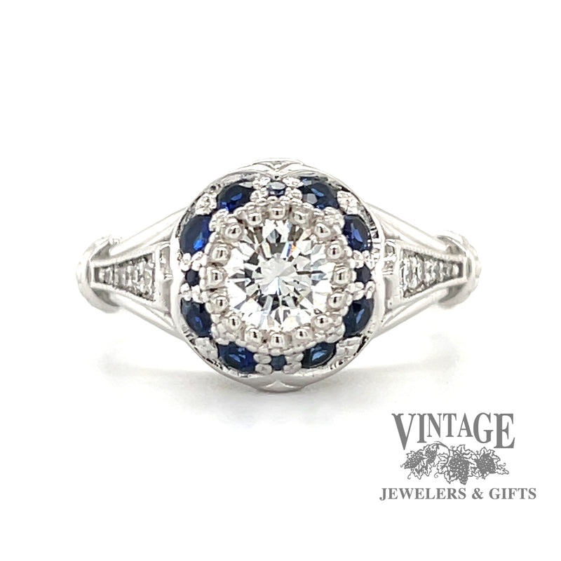 Filigree sapphire and .53 carat diamond ring.