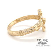14 karat yellow gold crucifix ring, side view